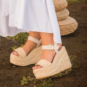 Stylish Beige Woven Platform Sandals